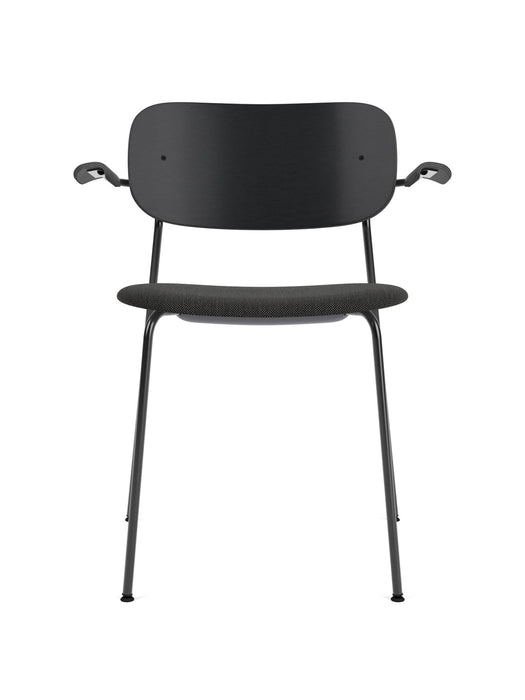 Co Dining Chair, upholstered seat with armrest, Black Frame