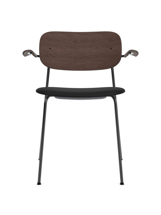 Co Dining Chair, upholstered seat with armrest, Black Frame